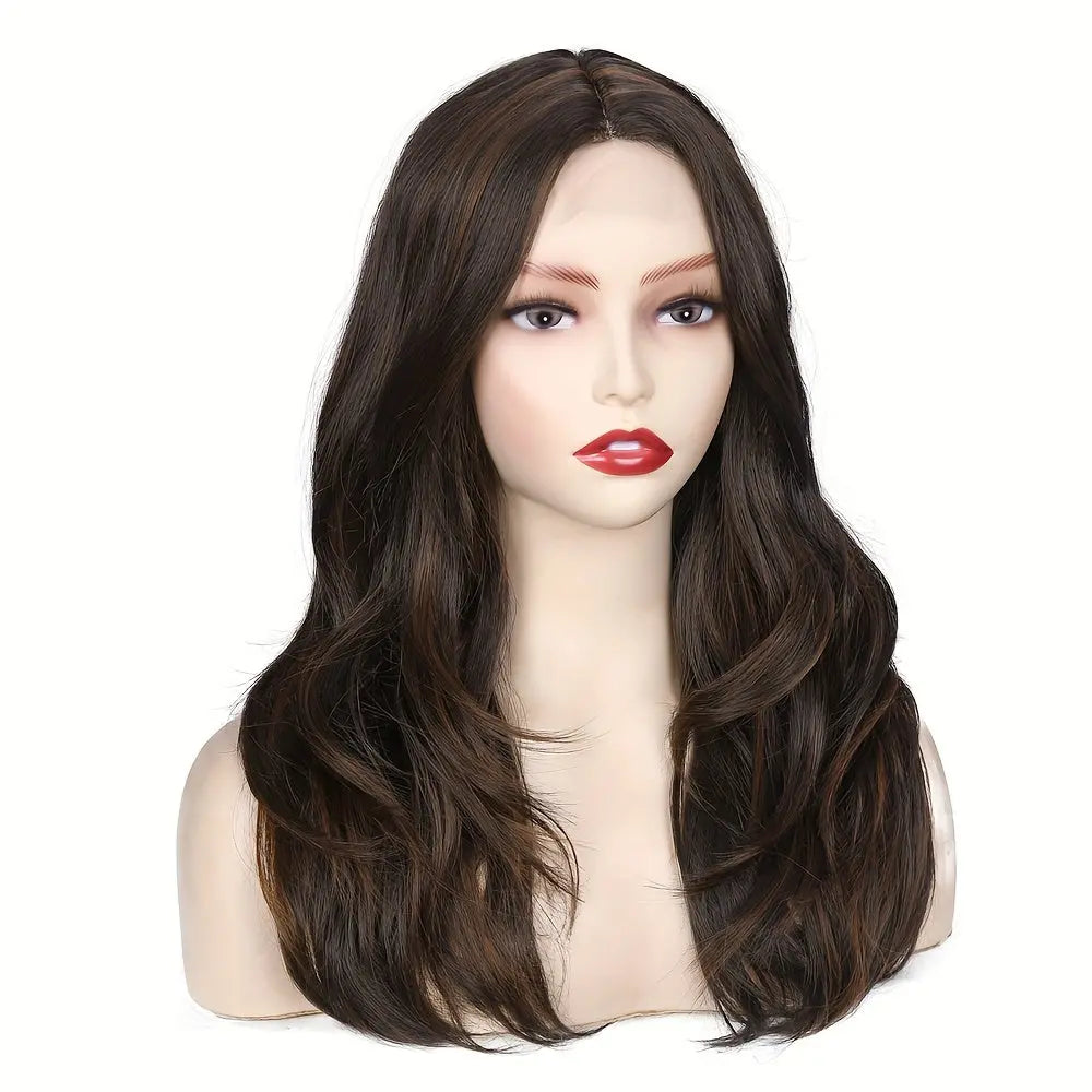 Long Wavy Wig With Highlights Synthetic Hair Layered Lace Wigs Heat Resistant Fiber Black Wigs For Women Cosplay Wig Daily Use